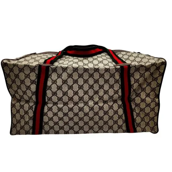 GUCCI GG SUPREME Canvas/Brown Leather Trim Folding Travel Carry VINTAGE - Picture 3 of 13